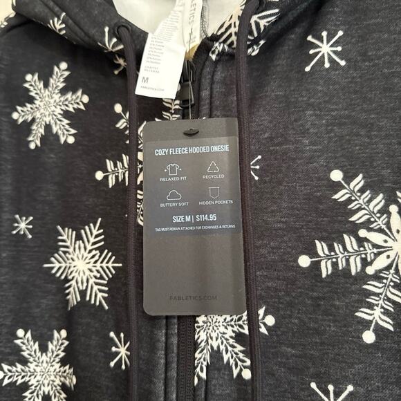 FABLETICS Womens M Black Snowflake Hooded Cozy Fleece Full Zip - Picture 4 of 10
